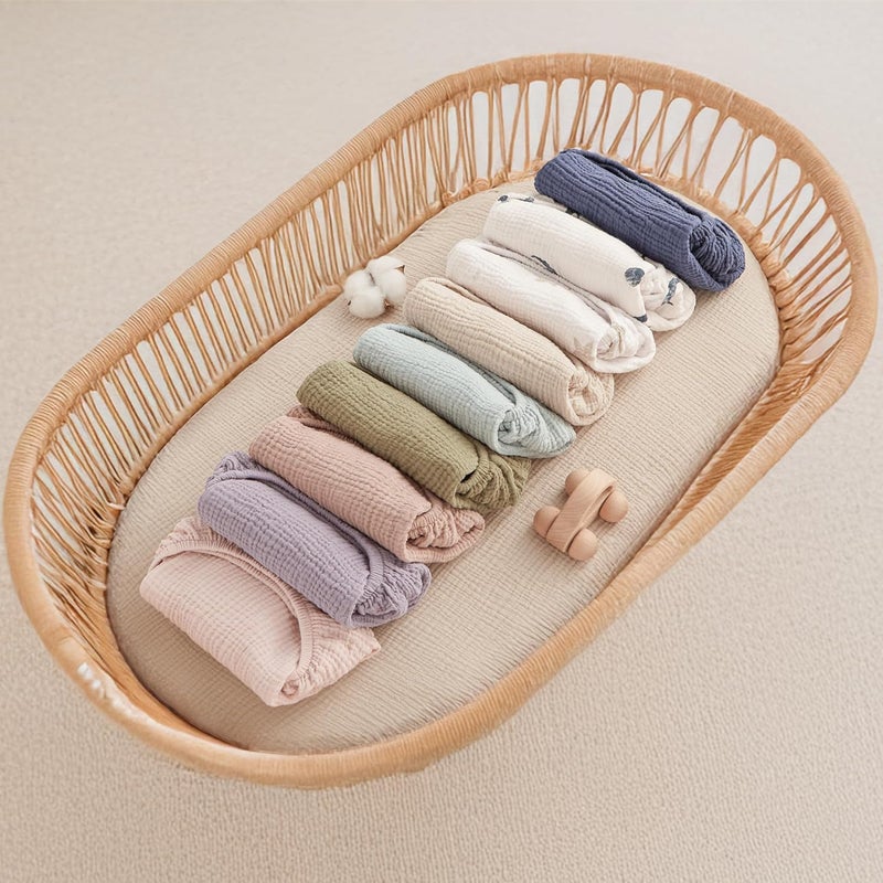 Bearmoss Bassinet Sheets - 2 Pack Muslin Cotton Bassinet Sheets Fits Oval and Rectangle Bassinet Mattress, Breathable and Skin-Friendly for Baby Boy and Girl (Light Blue&Royal Blue) - Image 4